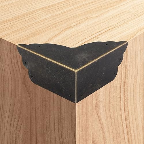 Miniatura 6 de BokWin 4 protectores de esquina de metal para muebles, 2.76 x 2.76 x 1.18 pulgadas, cubiertas de esquina de seguridad de bronce antiguo, protector