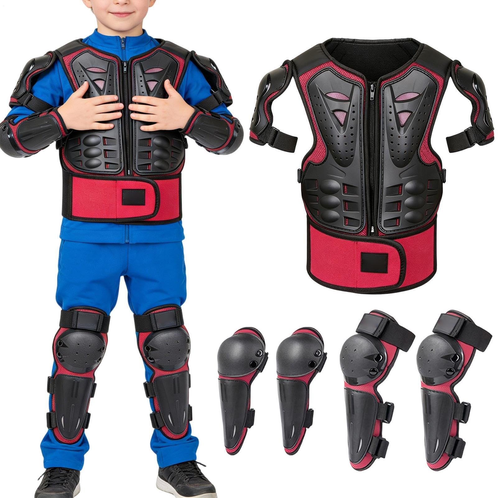 Équipement de Moto Tout Terrain pour Set De Protection 5 Pièces avec | Protection Thoracique pour Vélos Pour Garçons VTT Trottinette Patinage Skateboard Sport Extérieur