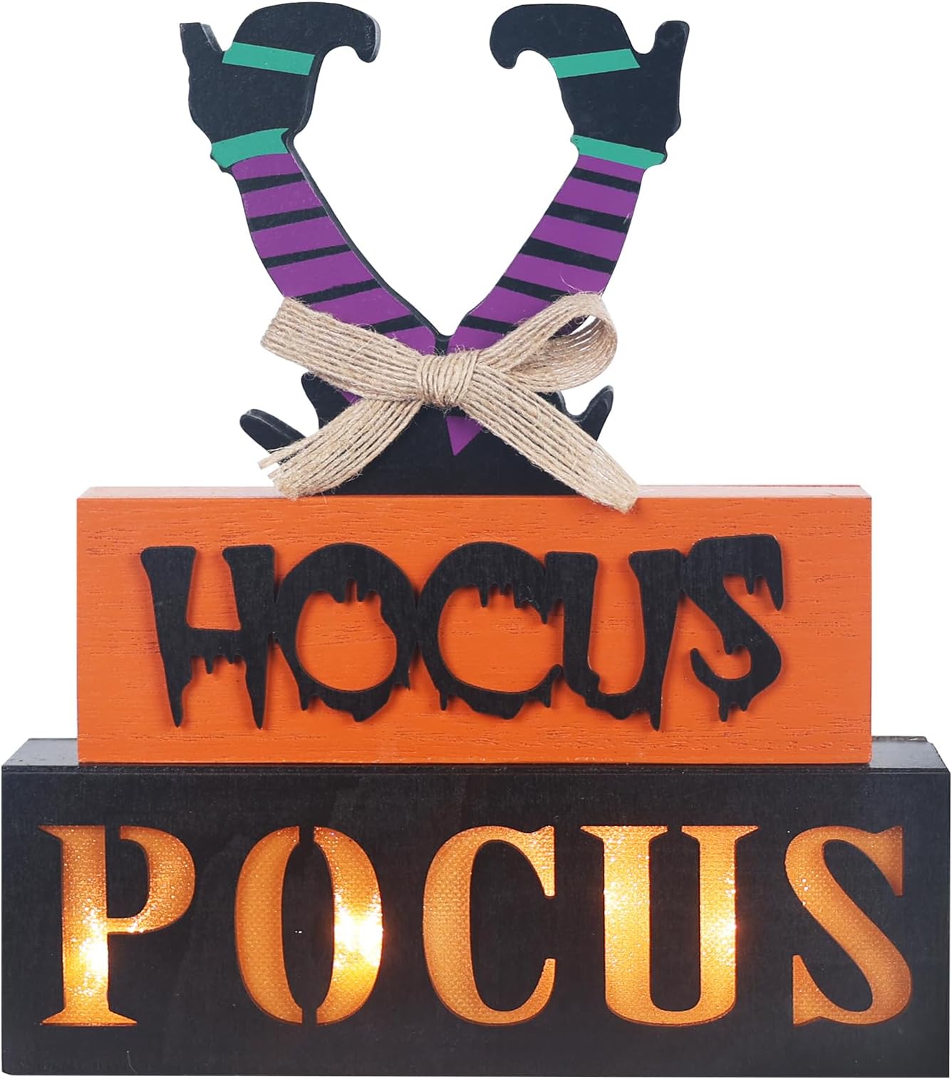 Halloween Decorations Indoor, MEETYAMOR 3-Layered Legs Block Halloween Decor, LED Halloween Lights HOCUS POCUS Sign Hocus Pocus Decorations for Home, Gothic Decor for Halloween Party Decorations