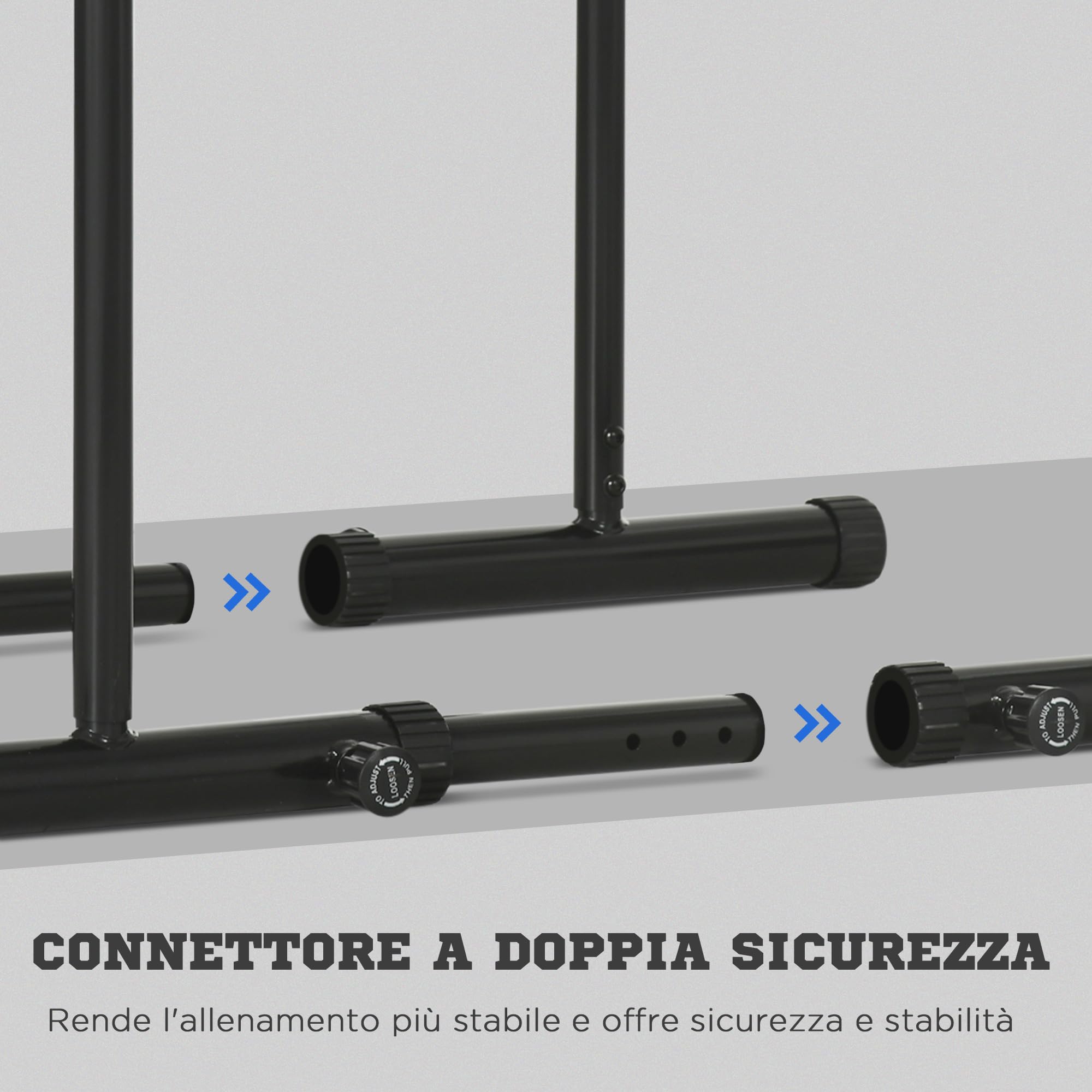 SPORTNOW Barra per Dip in Acciaio ad Altezza Regolabile con 6 Lunghezze Regolabili, 90-102x65x80-90 cm, Nera