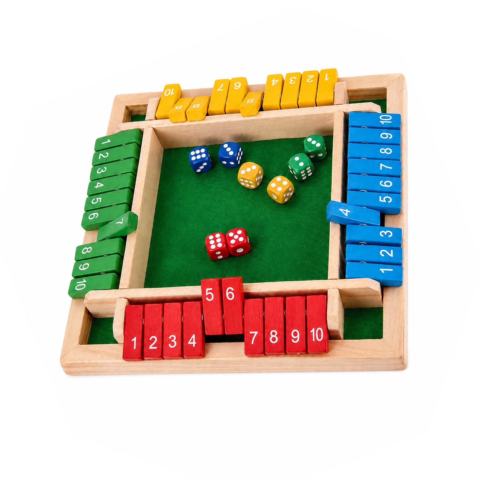 Shut The Box for 4 Players, Wooden Dice Board Game