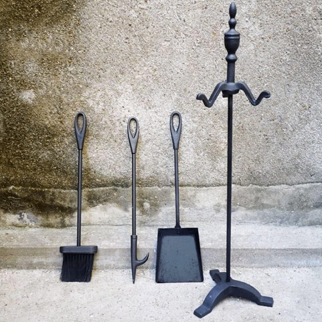 Fireplace Tool Set Poker Stand 3-Piece Fireplace Tool Metal Cast Iron Warm Fireplace Long Poker Handle Stand for Outdoor Indoor Chimney Hearth Stove Firepit Outdoor Indoor Chimney Stand, Fir