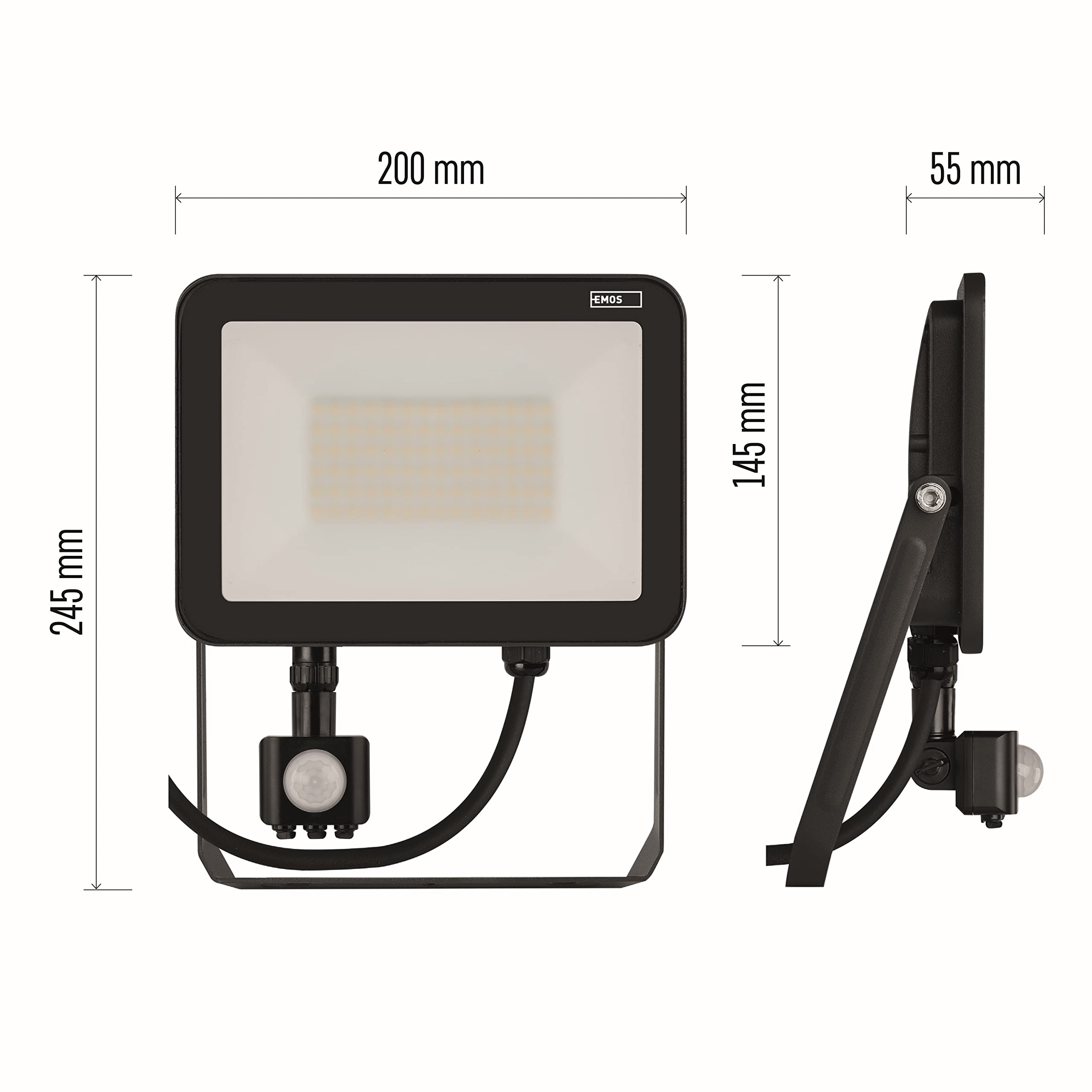 EMOS LED Strahler Profi 50W mit Bewegungsmelder, wasserdichtes Alu Flutlicht für Innen und Außen, Helligkeit 5500lm, Neutralweiß 4000K, CRI>80, Lebensdauer 50000h, Flacker-frei, 5 Jahre Garantie