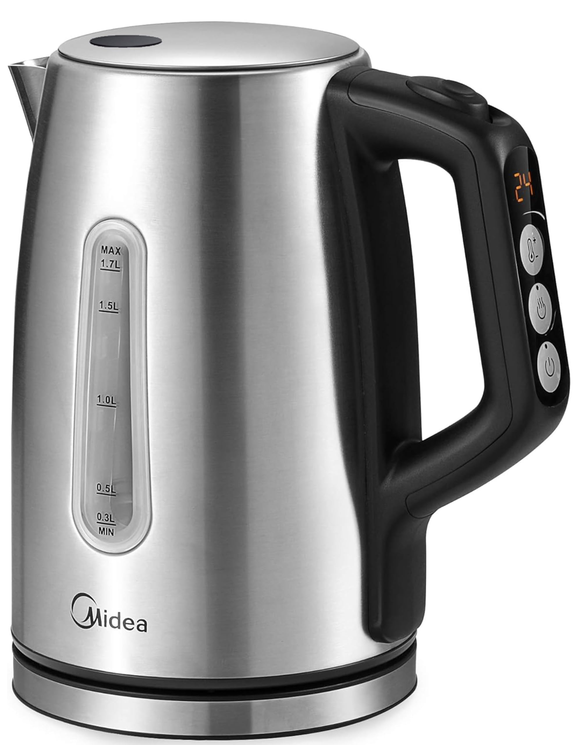 Midea Wasserkocher mit Temperatureinstellung (40-60-70-80-90-100°C), Edelstahl Wasserkocher 1,7 Liter, 2200W Kettle mit Wasserstandsanzeige, Warmhaltefunktion, Trockengehschutz, Doppelwand, BPA frei