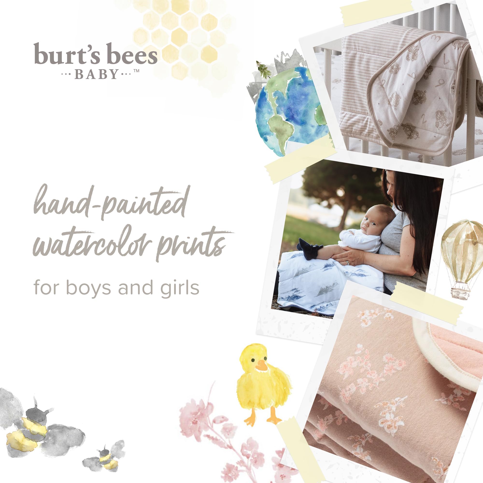 Burt's Bees Baby Manta Reversible, para guardería, Cochecito y Barriga de algodón orgánico, Acolchada, Ropa de Cama para bebés y niños pequeños