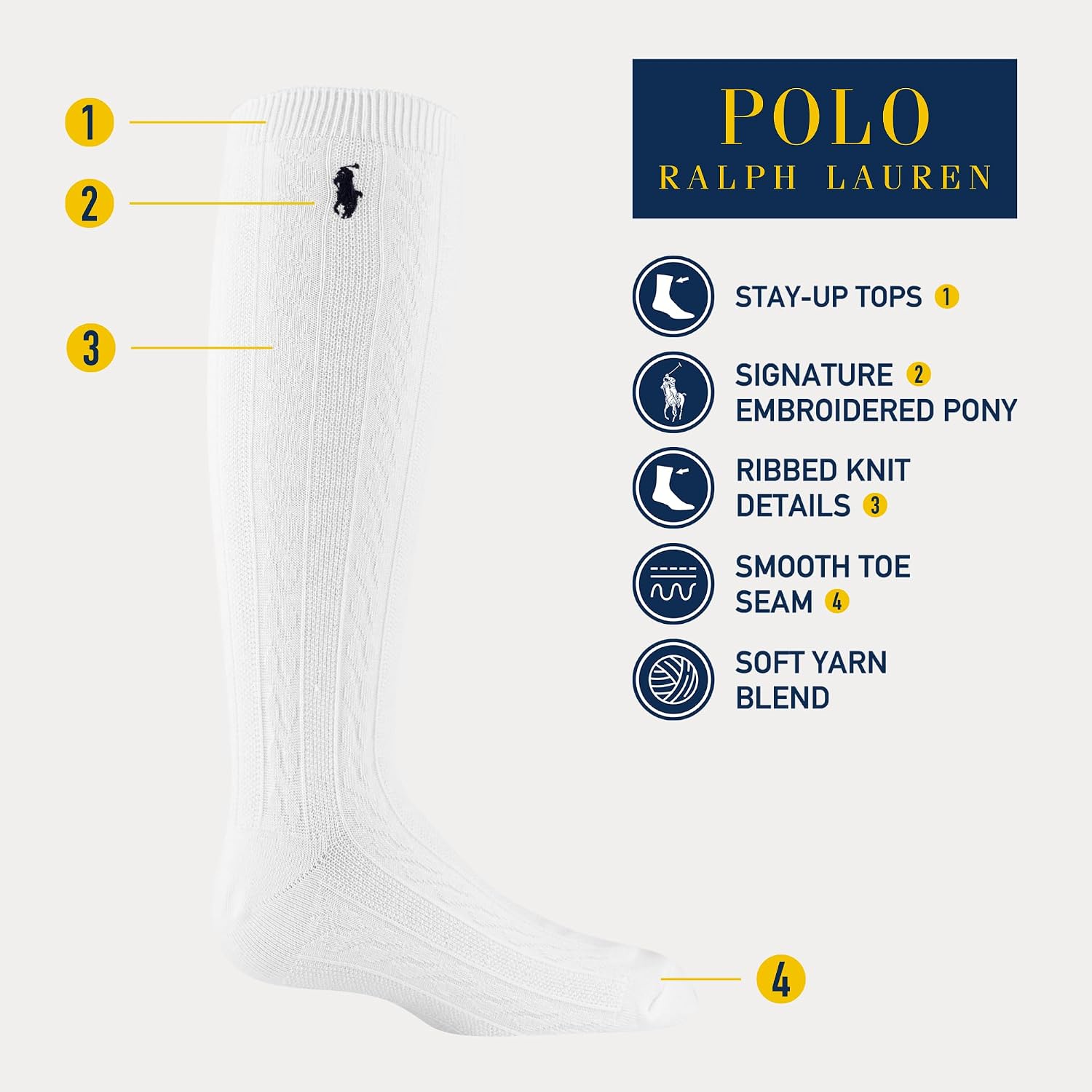 Polo Ralph Lauren Girl's Cable Knee High Socks - 3 Pair Pack