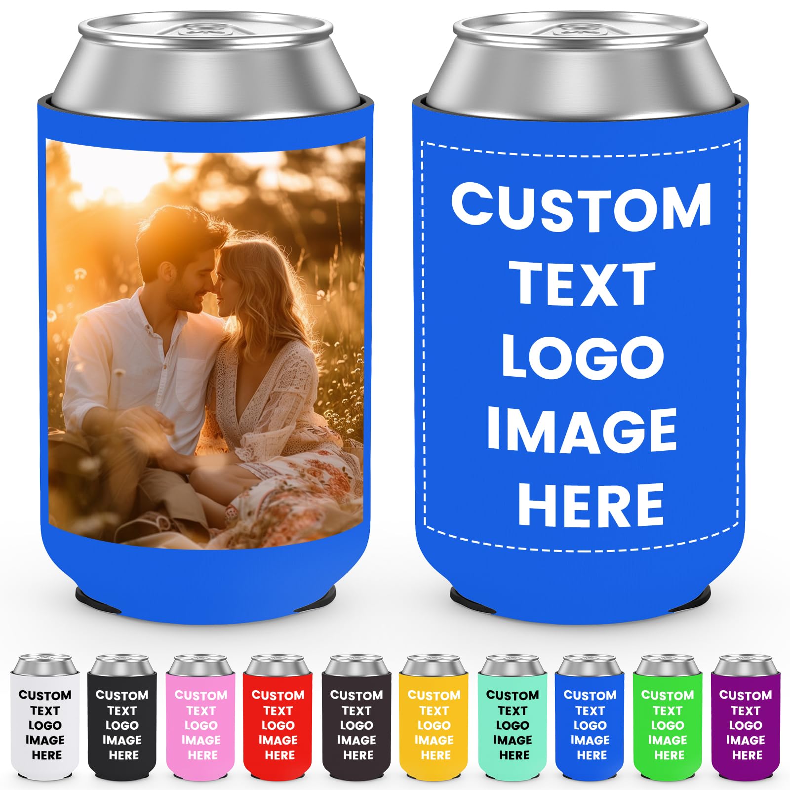 Custom Can Cooler Sleeves Bulk Personalized Foldable Insulated Beverage Bottle Holder with Logo Image Text for Wedding Graduation Birthday Party, 1-