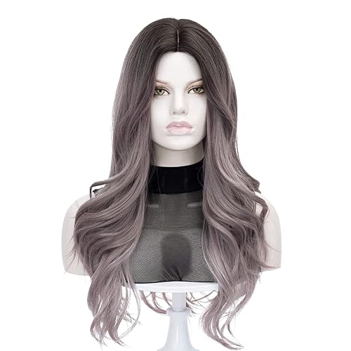 Peluca larga ondulada marrón  Coraline larga ondulada peluca realista rizada sintética blanca rubia diaria (marrón con resaltado)
