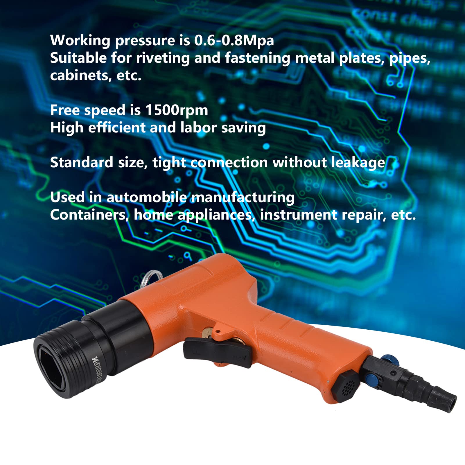 Riveters Pneumatic Rivet Nut Gun with Gun Head, Alloy Steel Air Riveter M3 M4 Riveting Tool Pull Nut Gun Tool 1500rpm 0.6?0.8Mpa