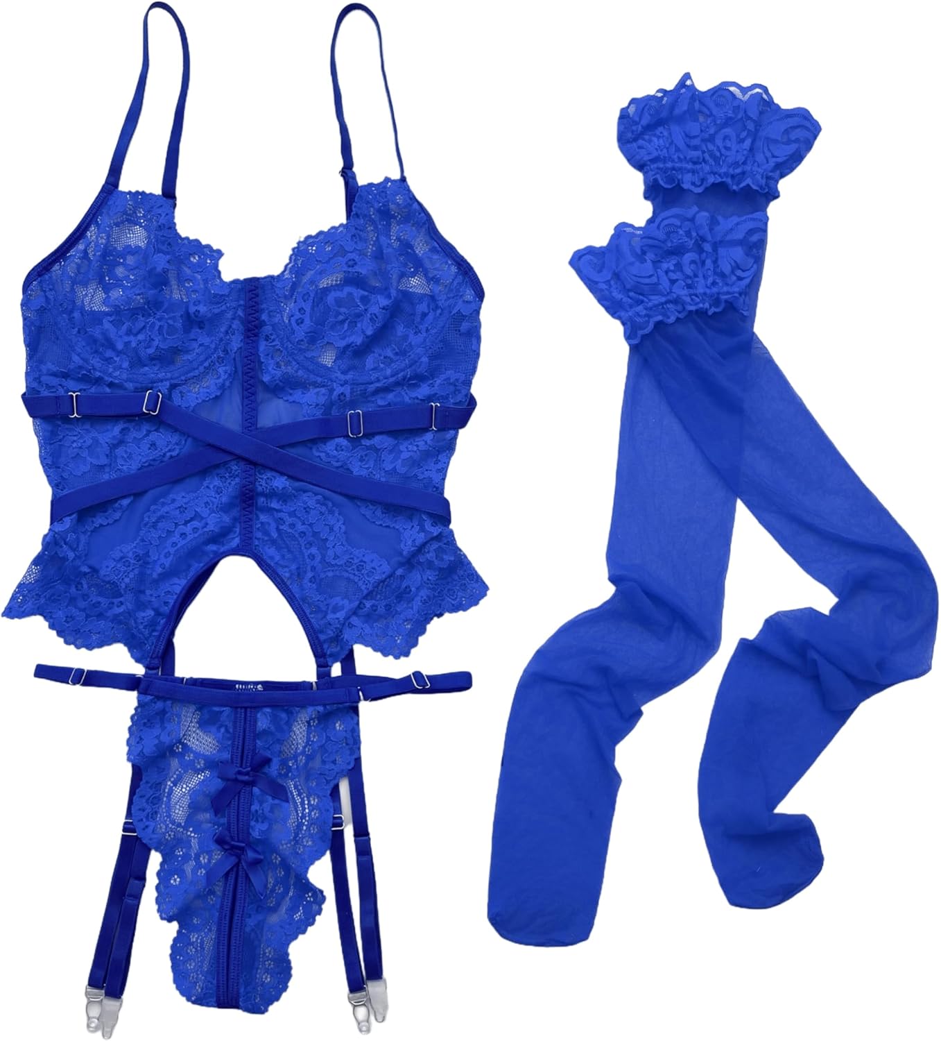 Sexy Lingerie for Women Floral Lace Garter Bustier Lingerie Set with lingerie with garter and stockings - Image 3