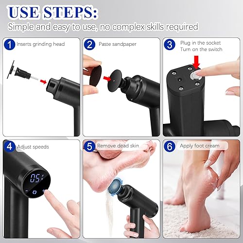 Miniatura 5 de Removedor de callos eléctrico mejorado para pies, 4500 rpm, velocidad ajustable, removedor eléctrico de callos de pies, lijadora de pies, lima de