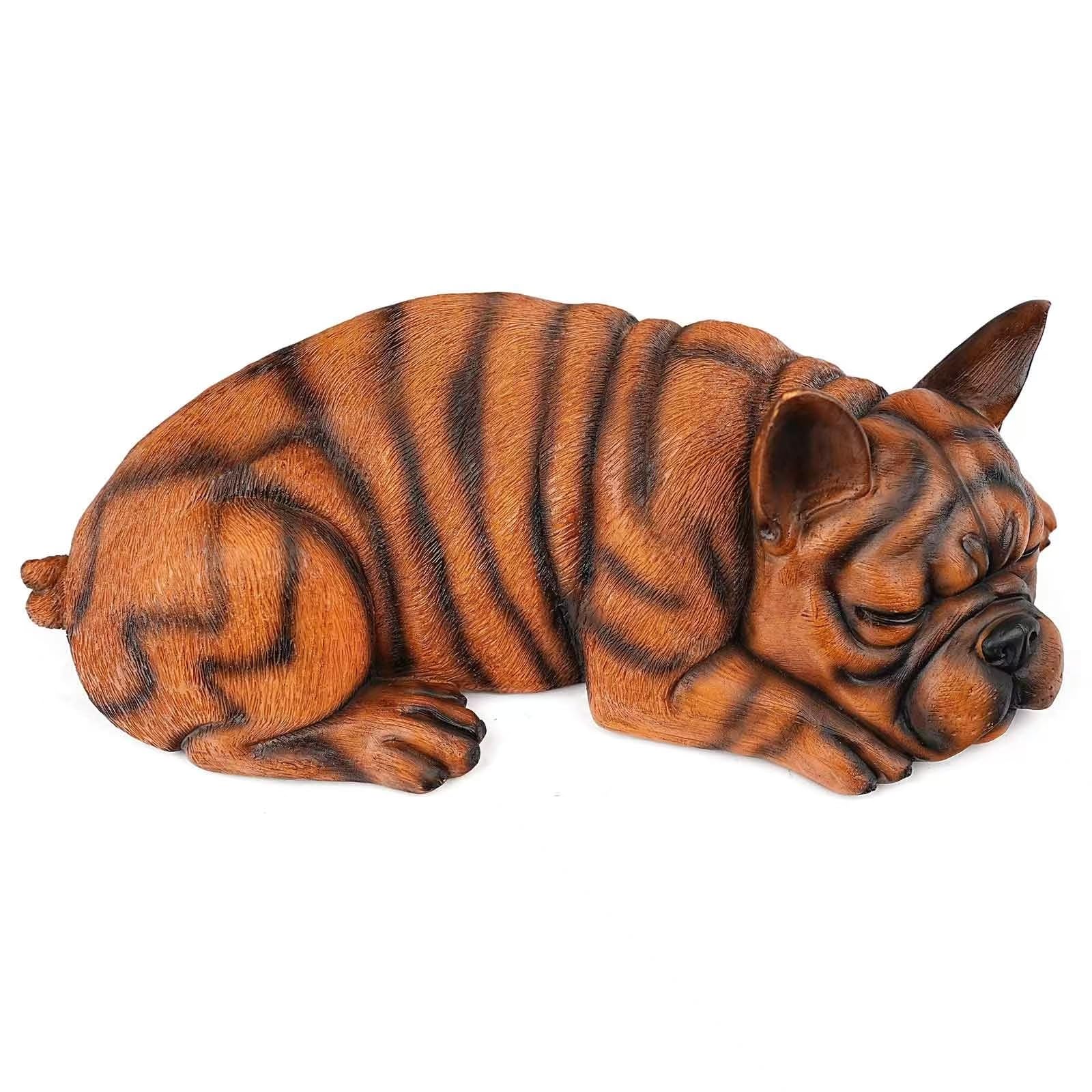 Vipbuy Brindle Resin Dog Urn For Ashes - Serene Lying Bulldog Dog Figurine, Pet Memorial Gifts For French Bulldog Owners, Cremation Urn For Loss Of Dog Remembrance (Brindle)