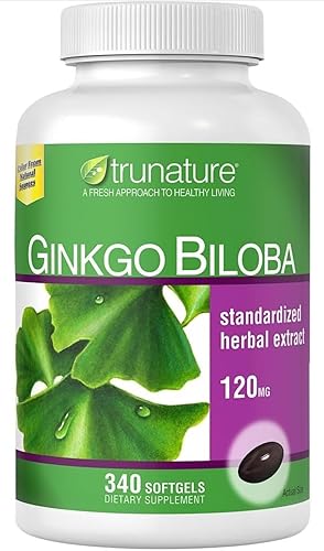 Suplemento vitamínico Ginkgo Biloba, 120 mg extracto de hierbas estandarizado, 340 cápsulas blandas