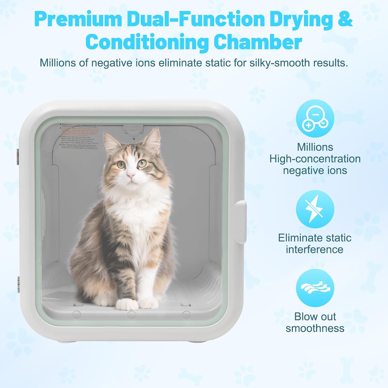 62L Pet Dryer Box for Cats and Small Dogs 【Fastest 15-Minute Drying】, 35dB Ultra Quiet Automatic Cat Dryer Box, 360° Full Body Drying, Removable Base, with Light and Skylights