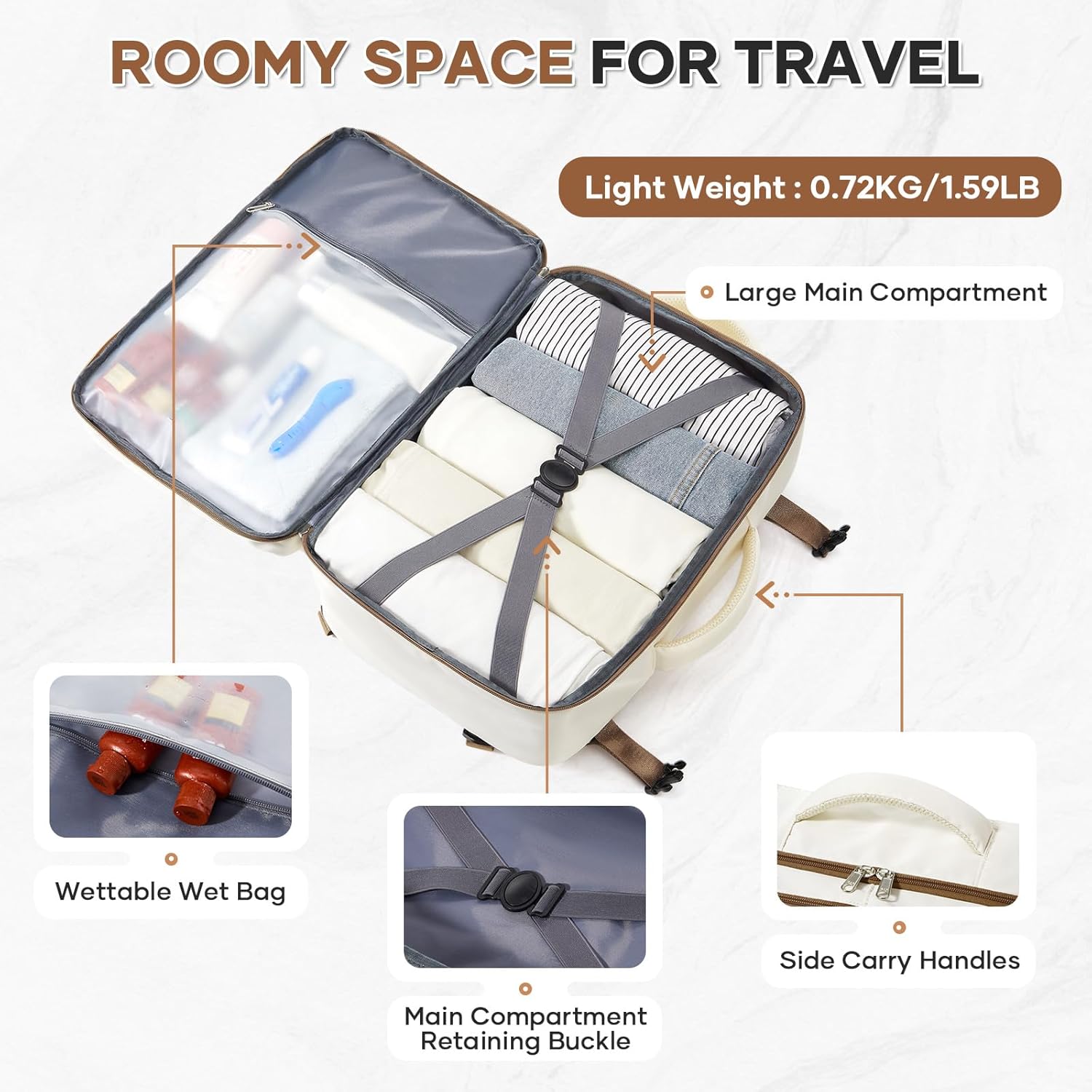 Travel Backpack For Women Men Carry on Backpack Luggage Flight Approved Personal item Travel Bag Essentials Mochila de viaje Laptop College Backpack Beige Brown - Image 5