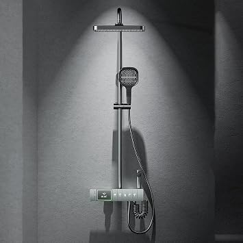 5 Functions Piano Keys Shower System, Thermostatic Shower Faucet Set, Digital Display, Hydroelectric Power, With Waterfall Bathtub FaucetB