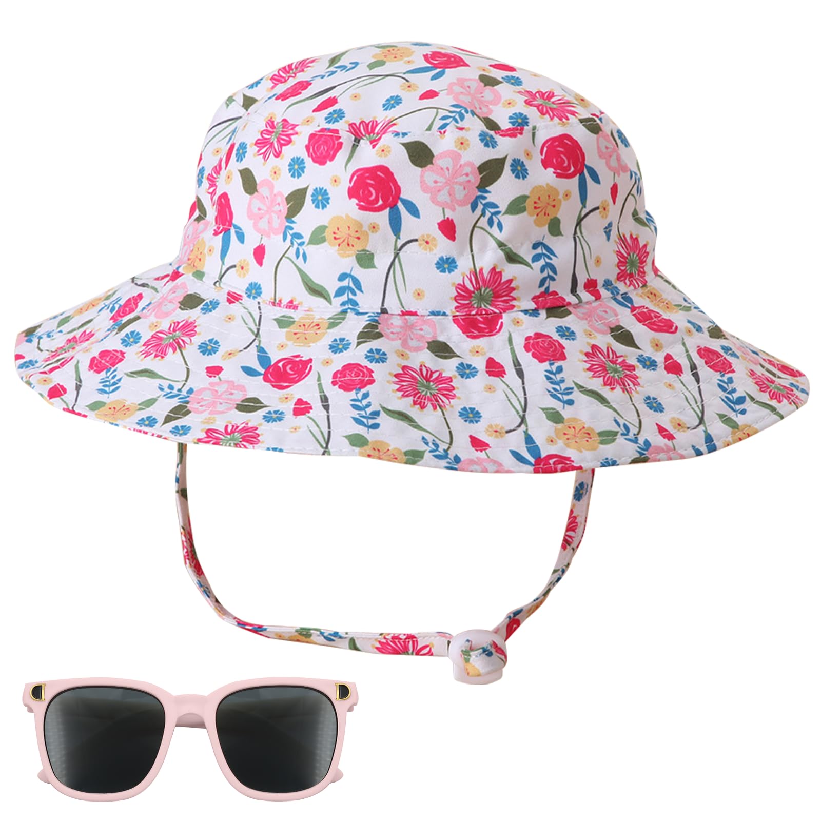 Scettar Bebé Niños Ajustable Bucket Sun Hat con Gafas de Sol Bebe,Bebé Niña Niño Sombrero de Sol Verano Algodón Gorro Playa Bebe para Niños ala Ancha para Exteriores/Natación/Playa/Piscina UPF 50+