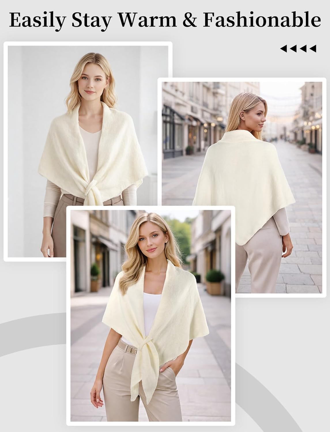 Shawl Wraps for Women - Soft Knit Pashmina Wrap, Faux Cashmere Sweater Shoulder Cape with Front Tie - Image 6