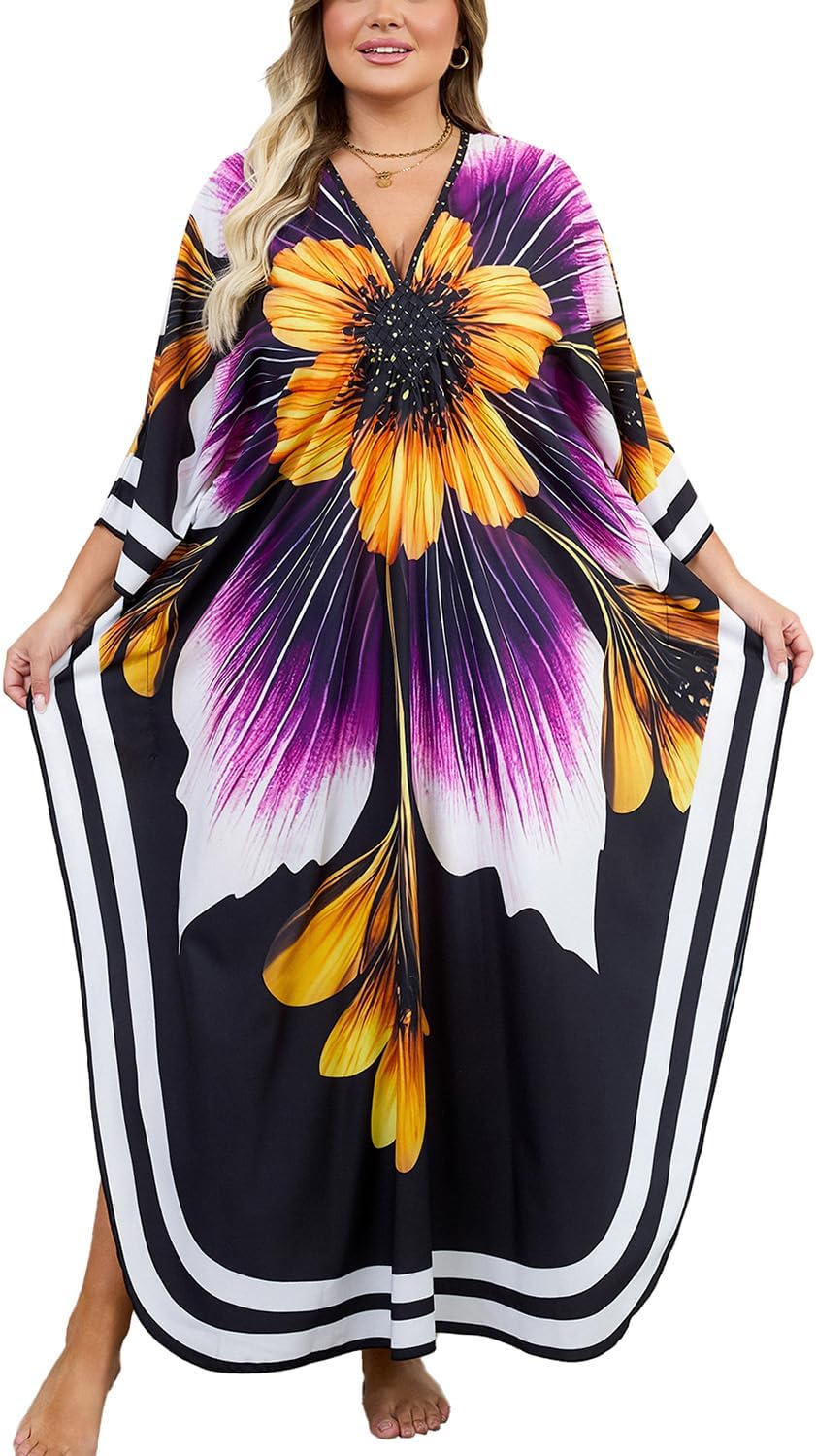 Vestito Maxi Abito da Spiaggia Caftano Boho Kimono Taglia Unica