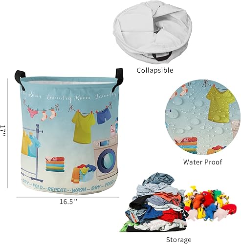 Miniatura 5 de Cesta de lavandería impermeable de 165 x 17 pulgadas color azul degradado ropa de secado de ropa juguetes plegables mantas de almacenamiento cesta