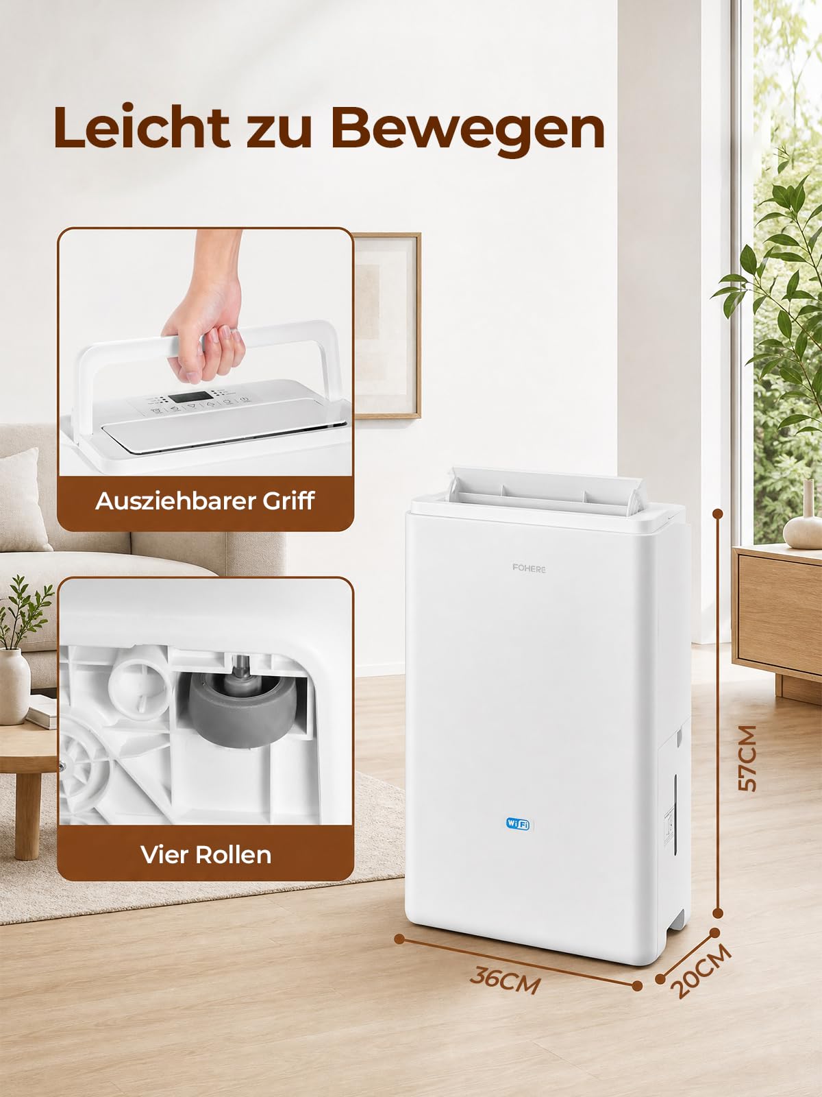 FOHERE Luftentfeuchter 30L/24h mit WLAN-App, Raumentfeuchter bis 50 m²/135 m³ für Keller, Bad und Schlafzimmer, Dauerablauf, Wäschetrocknung, 24h-Timer, Auto-Abschaltung