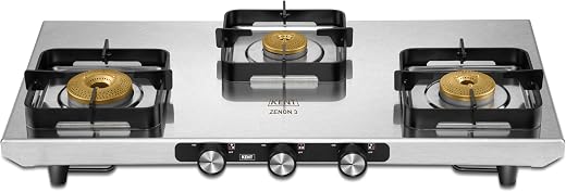 KENT Zenon Gas Stove 3 Burner | Toughened SS Top 2mm | SABAF Italian Gas Valve | Forged Brass Burner | Metallic Knob | Heat Resistance Coating |…
