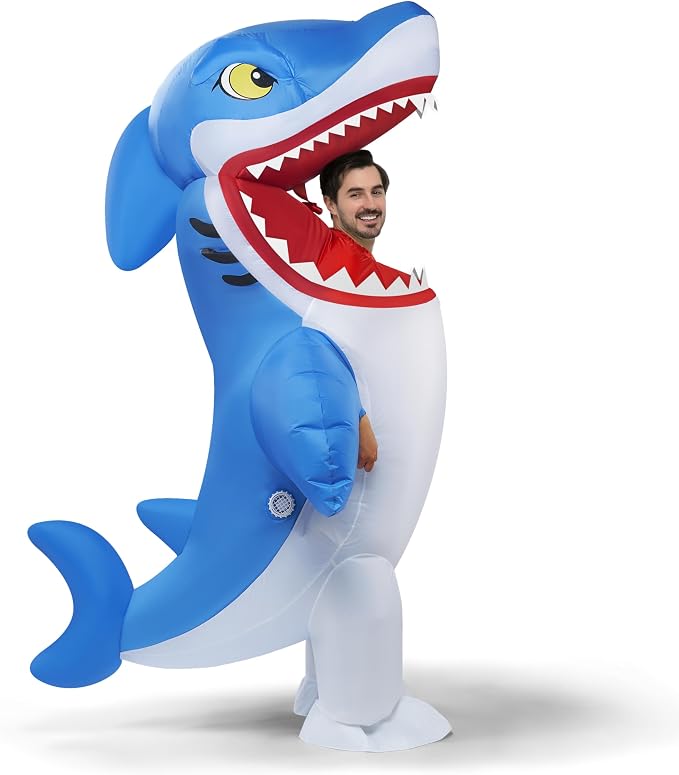 Spooktacular Creations Adult Inflatable Costume, Full Body Blue Shark ...