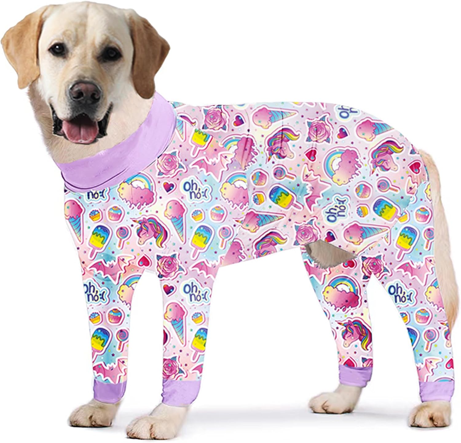 Dog Surgery Recovery Suit Ice Cream Candy Printed Long Sleeve Shirts Soft Pajamas Onesie Jumpsuit Prevent Licking Dogs Shedding Suit for Large Dogs(Candy,Large)