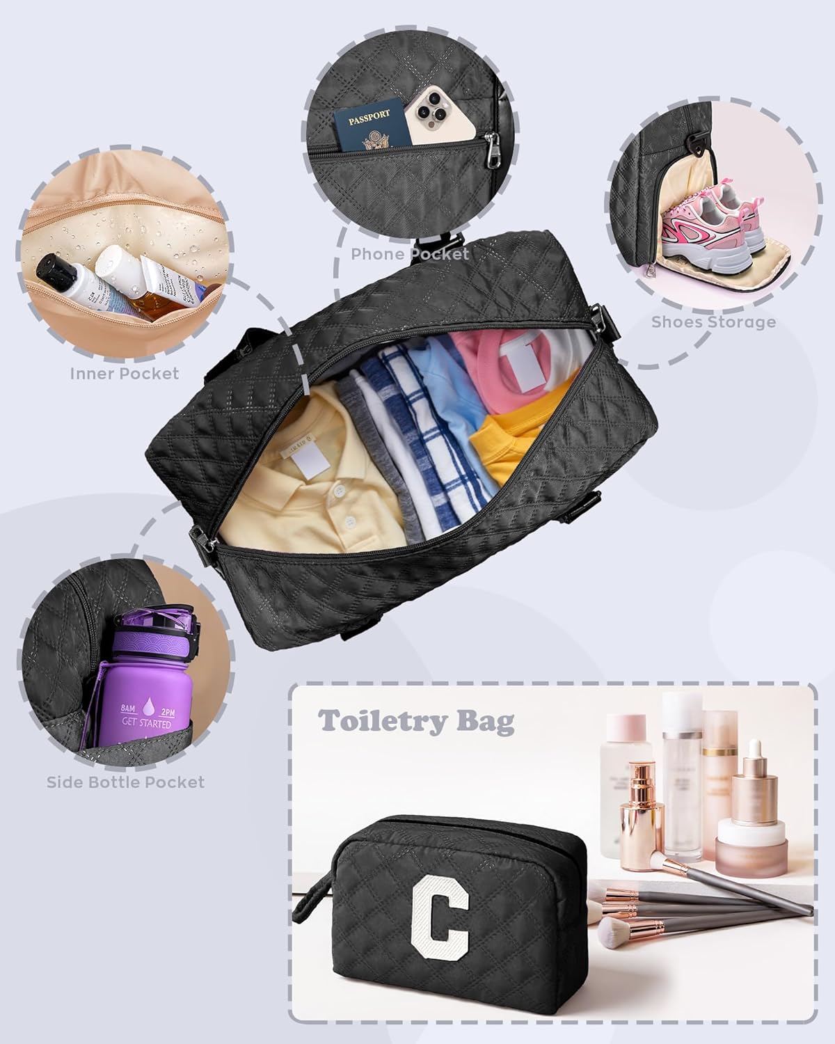 Duffle Bag Girls, Weekender Bags for Women, Personalized Gym bag for Girls, Monogram Duffel bags, Birthday Gift for Kids, Teens, Women, Mom, Teacher - Image 4