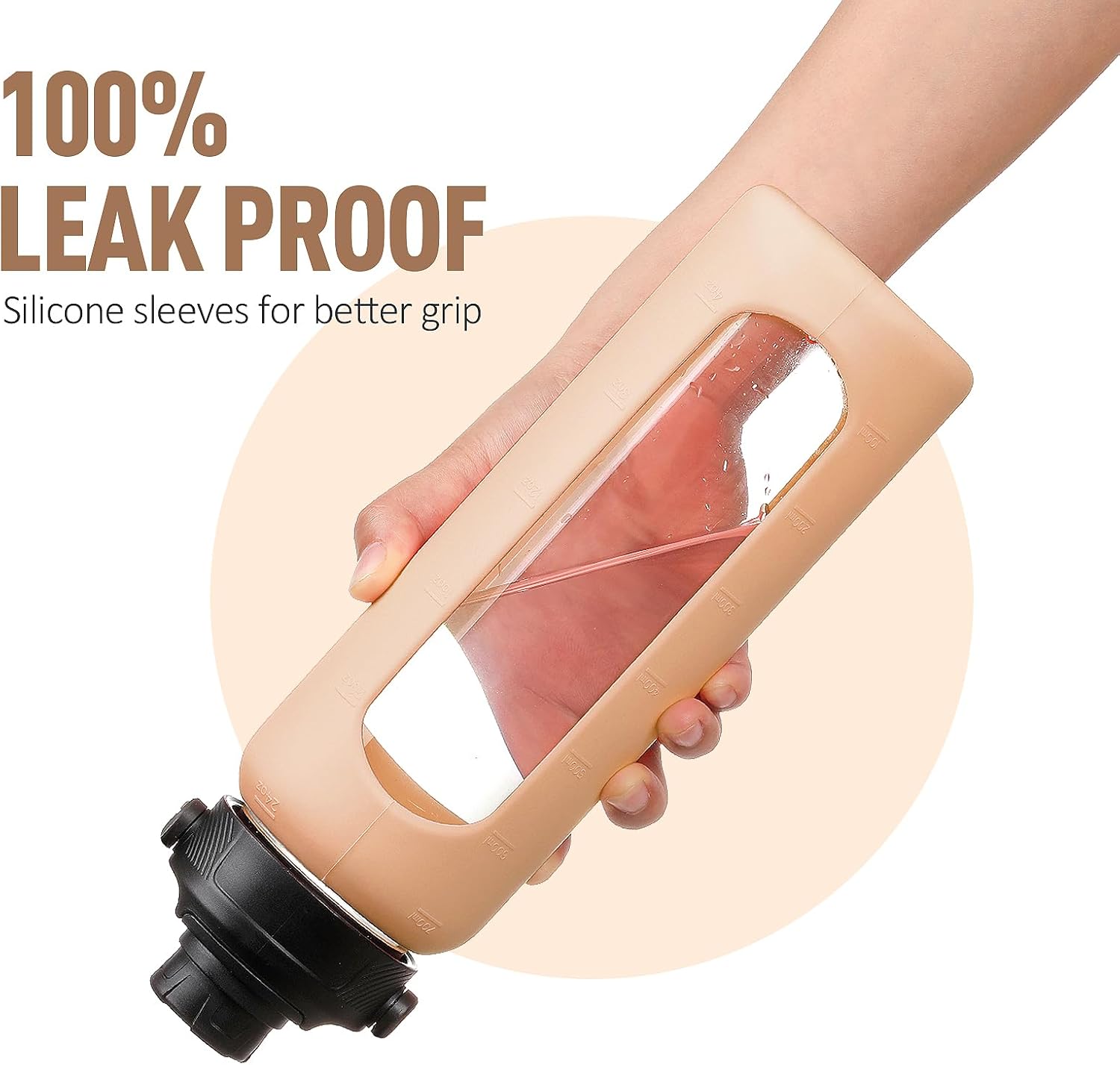 24oz Glass Water Bottle with Straw and 2 Lids-Bamboo and Spout Lid, Borosilicate Glass Water Bottle with Silicone Sleeve and Time Marker,BPA Free & Cupholder Friendly,Amber - Image 4