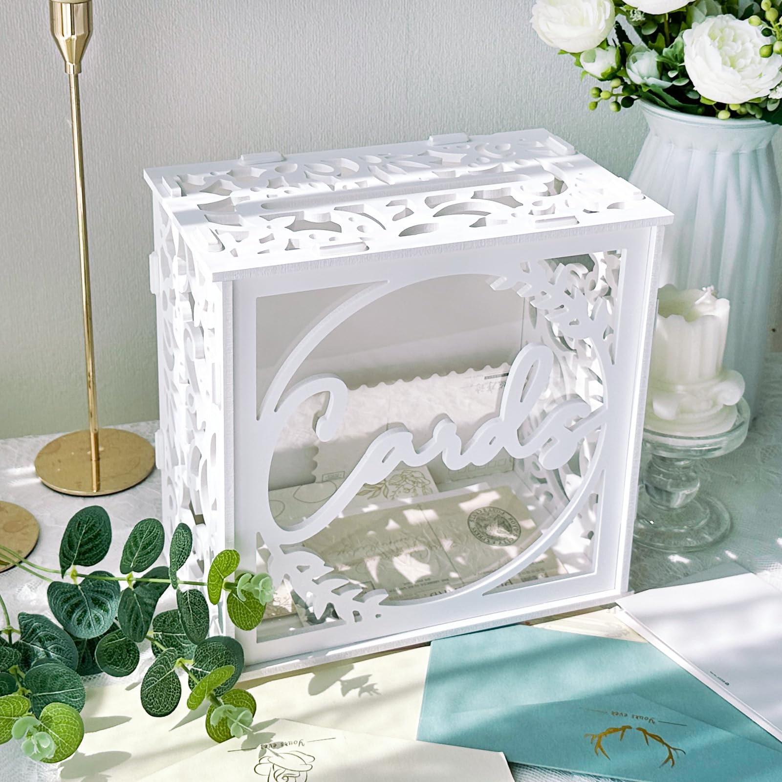 Wedding Card Box for Reception, PVC Gift Card Box Holder with Slot and Acrylic Window Birthday Graduation Party Decorations