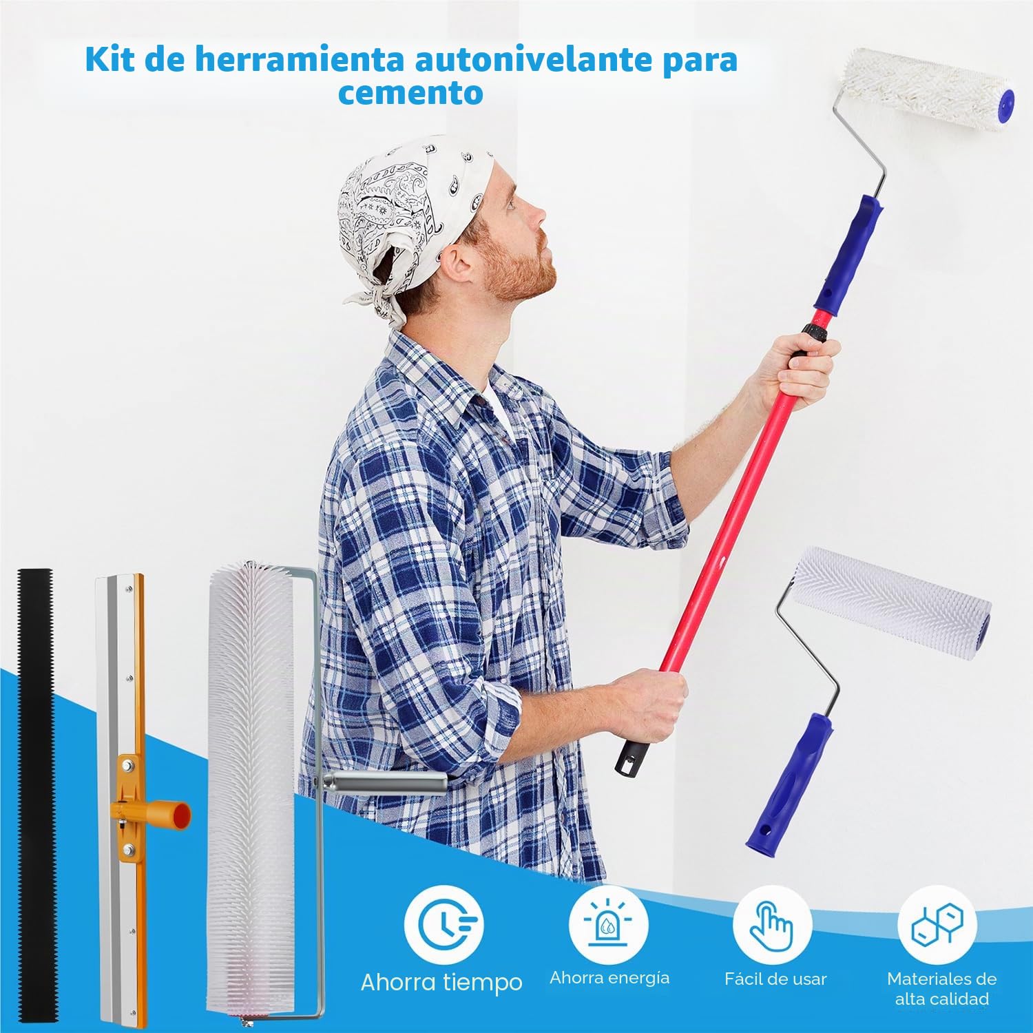 Kit De Instalación De Suelos De Resina Epoxi, Que Incluye Rodillo, Rastrillo De Nivelación Autonivelante De Acero Inoxidable, Zapatos Con Clavos, Guantes, Espátula y Barra Extensible
