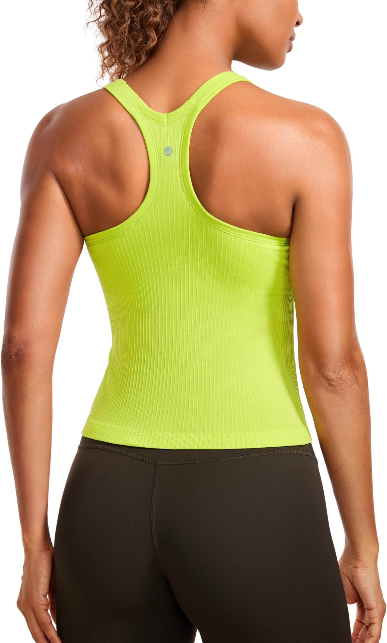 CRZ YOGASeamless Ribbed Womens Tank Top Racerback Camisoles with Built in Bra Padded Scoop Neck Athletic Workout Slim Cami