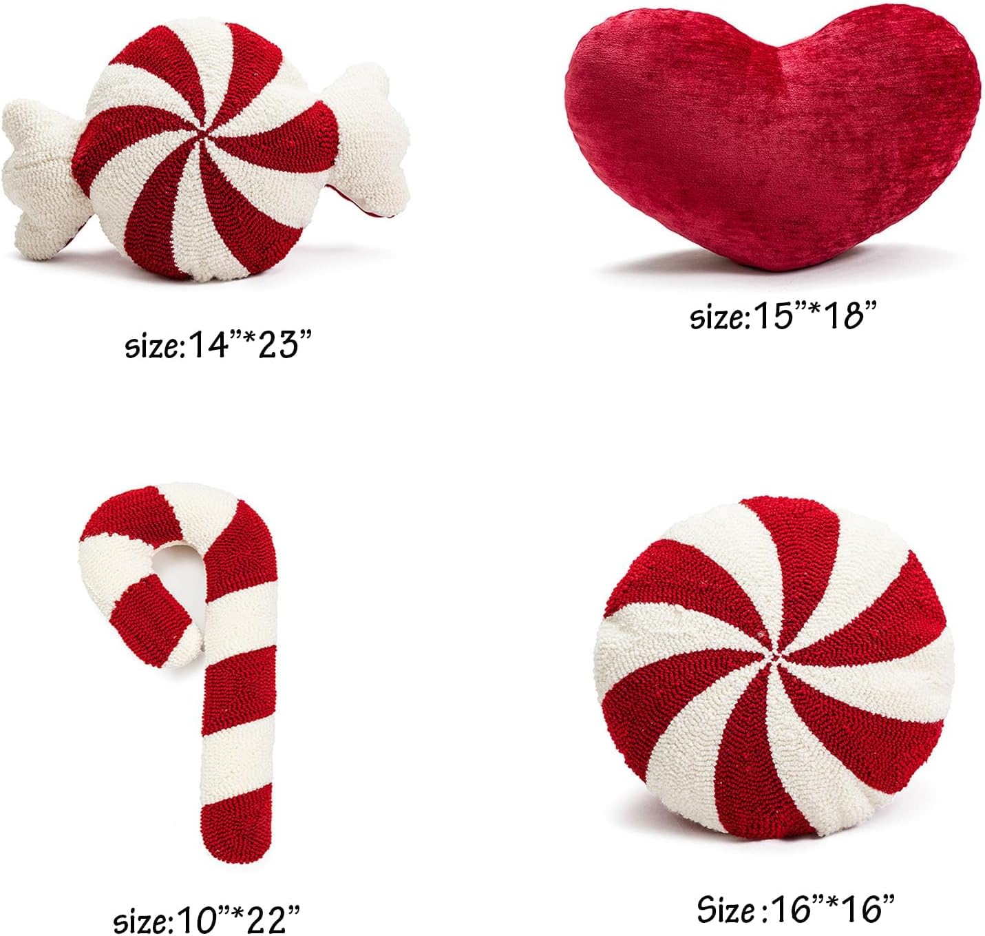 Christmas Candy Cane Throw Pillows Red White Christmas Decorations Cute Fluffy Plush Pillows Winter Home Decor Couch Bed Living Room (Candy,One Size)