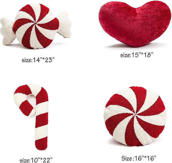 Christmas Candy Cane Throw Pillows Red White Christmas Decorations Cute Fluffy Plush Pillows Winter Home Decor Couch Bed Living Room (Spiral Lollipop,One Size)