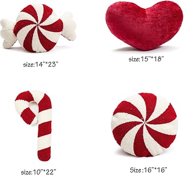Christmas Candy Cane Throw Pillows Red White Christmas Decorations Cute Fluffy Plush Pillows Winter Home Decor Couch Bed Living Room (Spiral Lollipop,One Size)
