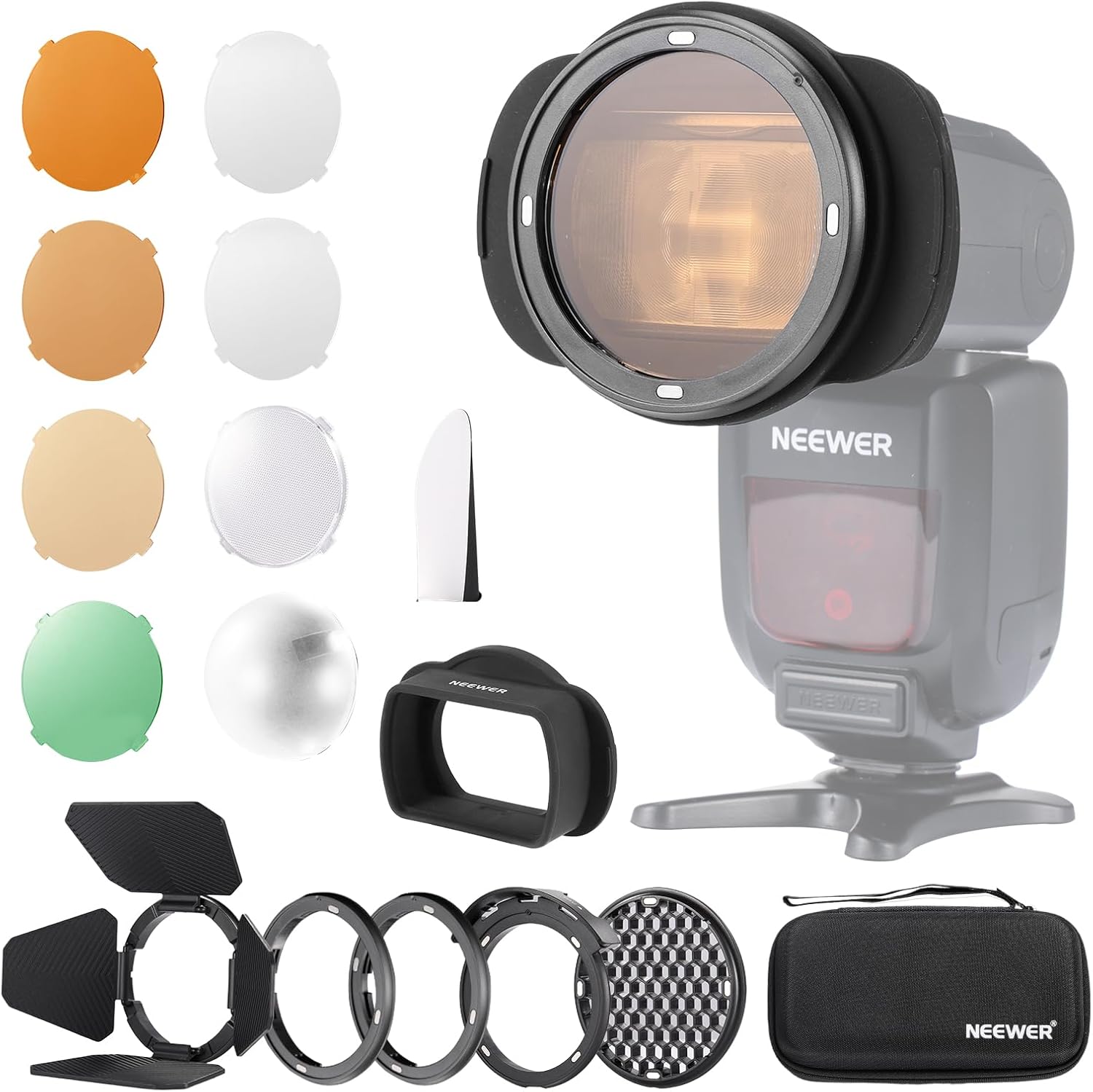 NEEWER Silicone Square Flash Head Adapter Ring with Magnetic Round Flash Head Accessory Color Gel Kit for Z880 Z760 NW760 NW700 NW620 NW635II TT560 Square Head Speedlite, CRM3
