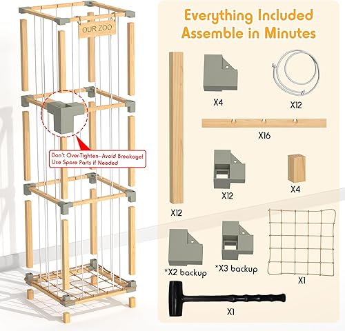 Miniatura 6 de Almacenamiento zoológico de animales de peluche de 200 litros, soporte extra grande de 3 niveles, torre de almacenamiento de peluches de bambú