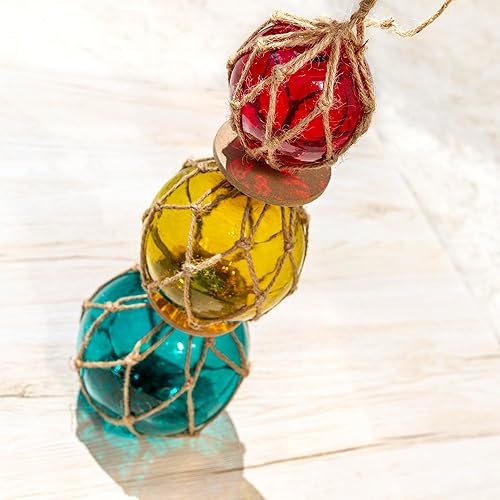 Miniatura 7 de Decoración costera de playa, decoración náutica con flotadores de pesca de cristal, bolas de boya de vidrio aguamarina de 3 pulgadas, 4 pulgadas,