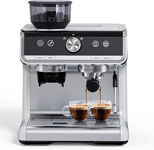 Máquina de café de 20 bares de presión, cafetera de café espresso de acero inoxidable, capuchino y macchiato con espumador de leche tanque de agua