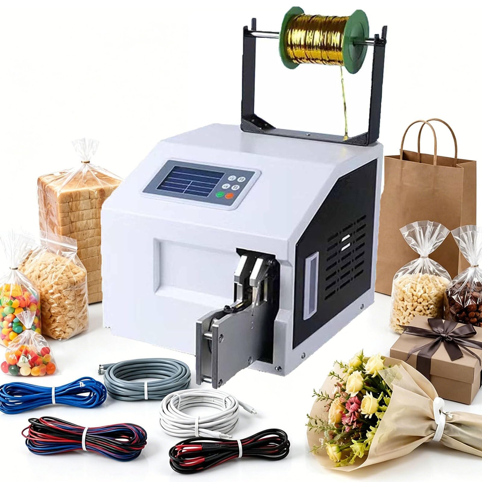 HaiZethonic Automatic Winding Machine Bundling Machine,Lcd HD Control Panel, 1 Second/Sealing, Bundle Diameter 5-30mm,With Includes Tying Wire,For Power Cords,Bread Bag Bundlingwinding TypeA