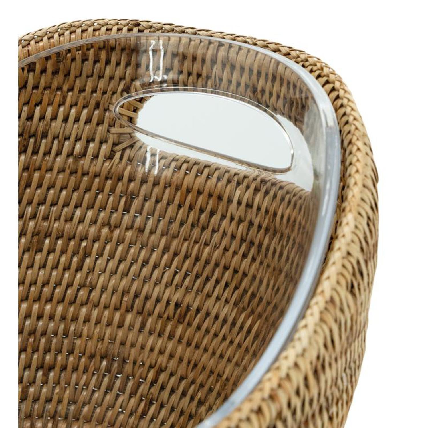 AUBRY GASPARD - Rafraîchisseur Boissons Rotin Antique avec Seau Plexi Amovible - Ø 28 cm - Idéal Seau à Champagne - Fabrication Artisanale pour Événements Festifs