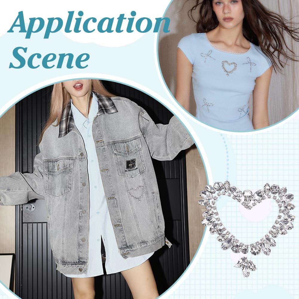 FINGERINSPIRE 6 Pcs Heart Embroidery Glass Rhinestone Applique 2.3x2.3inch Heart Sew On Patches Crystal Patches Garment Embellishments Patch Shining Rhinestone Applique for Jackets Bags