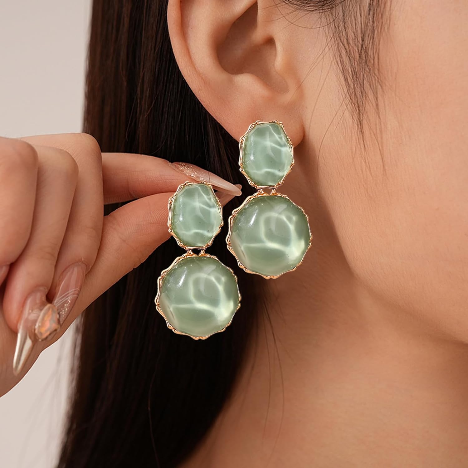 Green Crystal Earrings for Women Circle Dangle Light Green Crystal Earrings Light Clear Prom Jewelry Dainty Elegant Jewelry Gifts for Women Trendy - Image 2