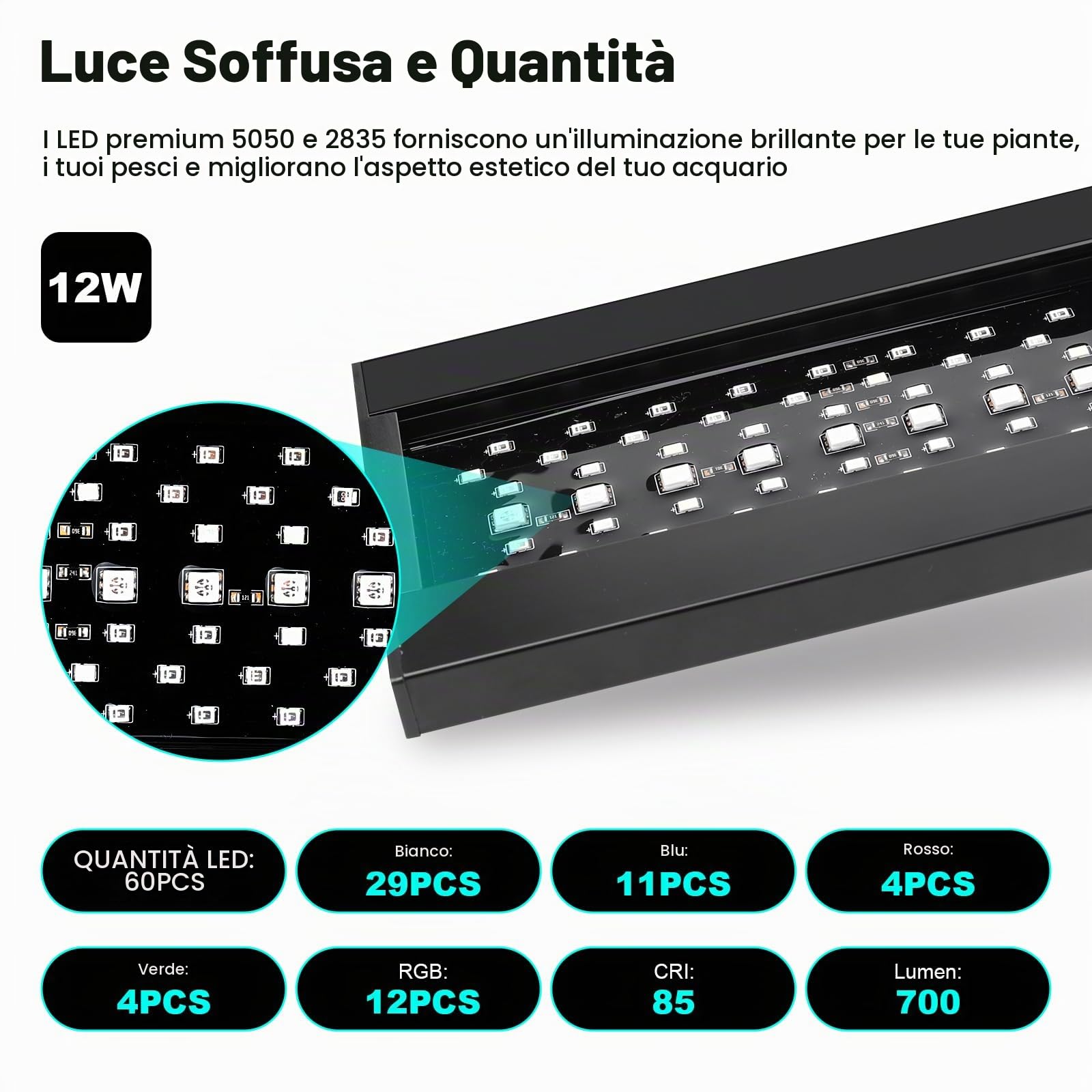 hygger Lampada Acquario Clip on Illuminazione LED con Timer, 12W Luce Regolabile per Piante d'acquario con 7 Colori,Modalità Multiple Tempo e Luminosità Regolabili