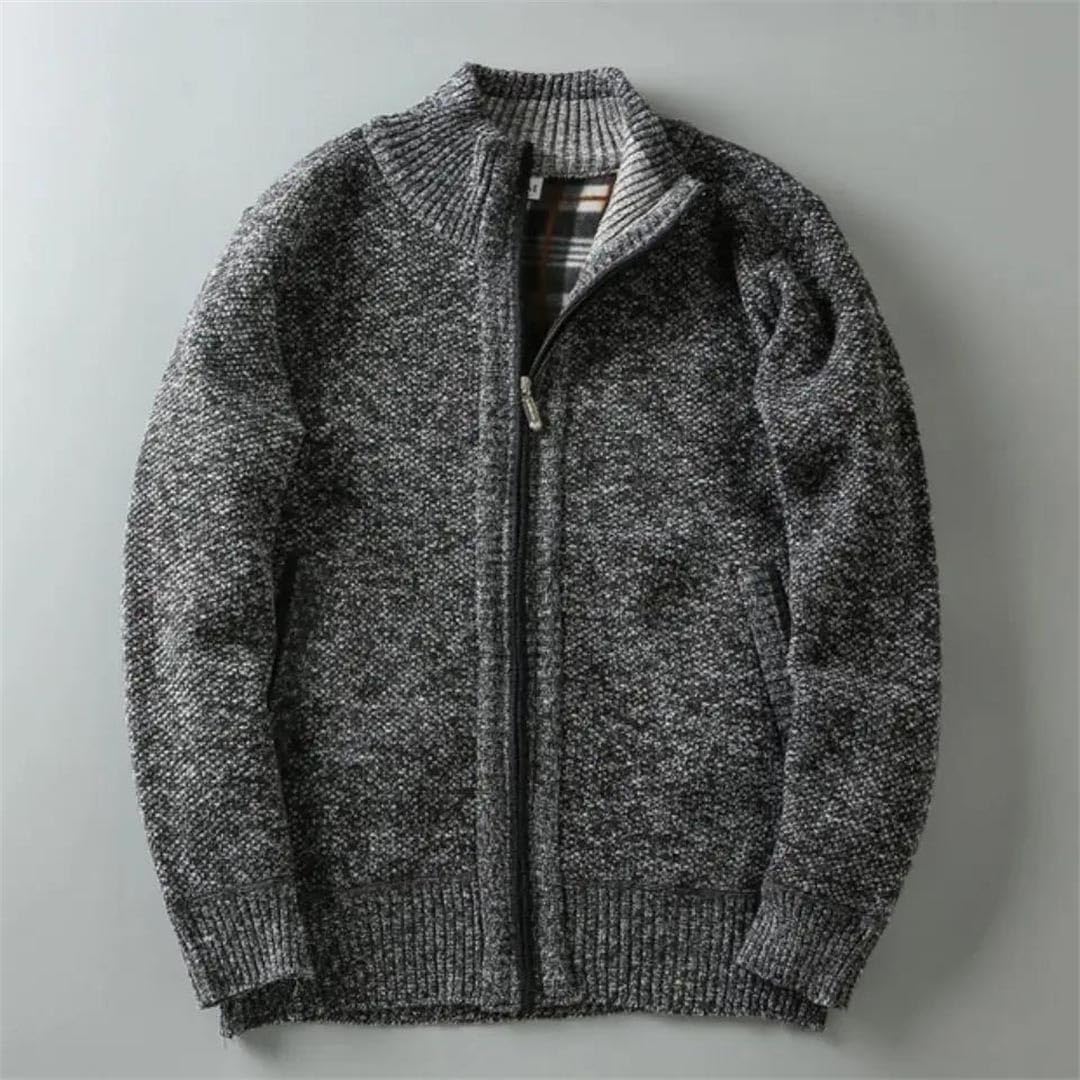 Men's Winter Stand-Up Collar Cardigan Fleece Thickened Warm Casual Knitted Sweater Jacket