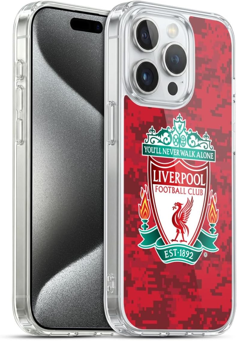 Head Case Designs Officially Licensed Liverpool Football Club Home Red Crest Digital Camouflage Gel Case [Military Grade Protection] Compatible with Apple iPhone 15 Pro and Compatible with MagSafe