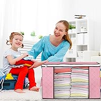 Vista 6 de Budding Joy Bolsas de almacenamiento grandes de 90 L, paquete de 6 contenedores plegables para armario, organizadores para mantas, edredones, Rosa