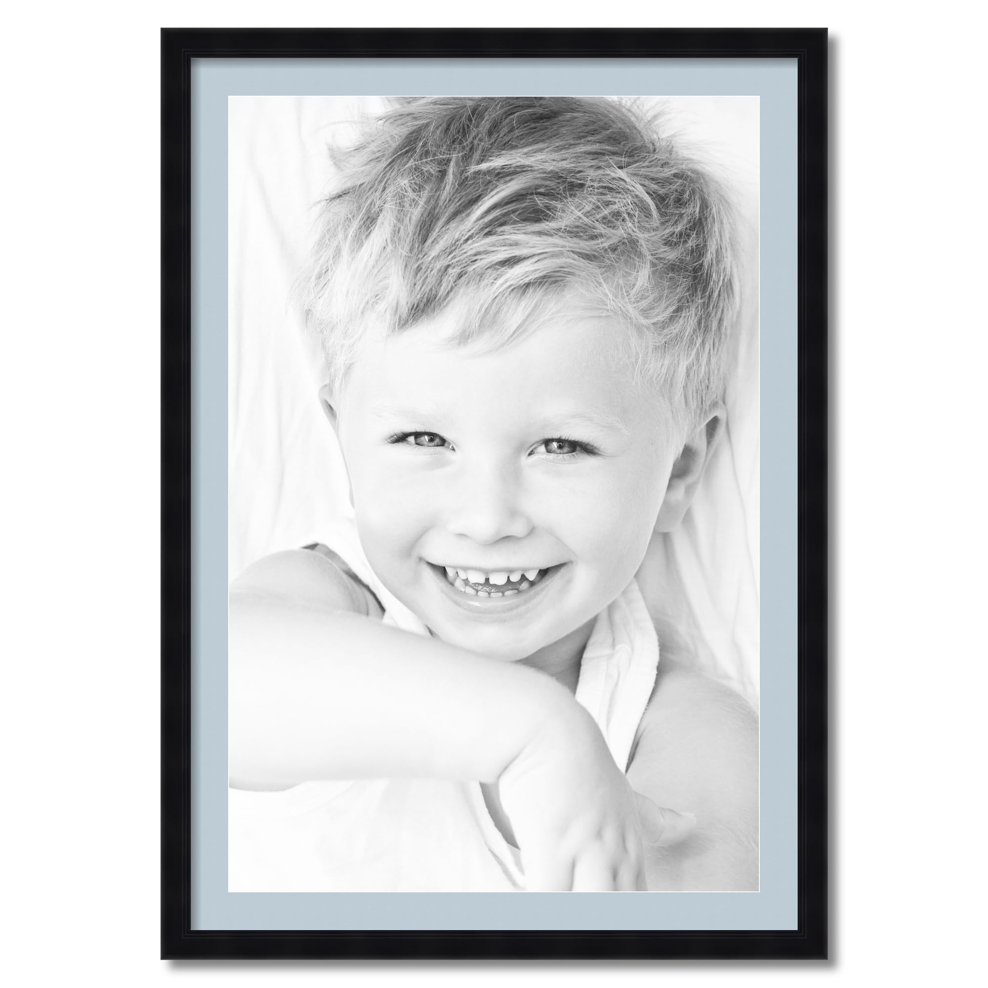 ArtToFrames 24x36 inch 1.375 Satin Black Step Lip Picture Frame with 2 Inch Single Baby Blue Mat, SingleMat-10035-24x36-860