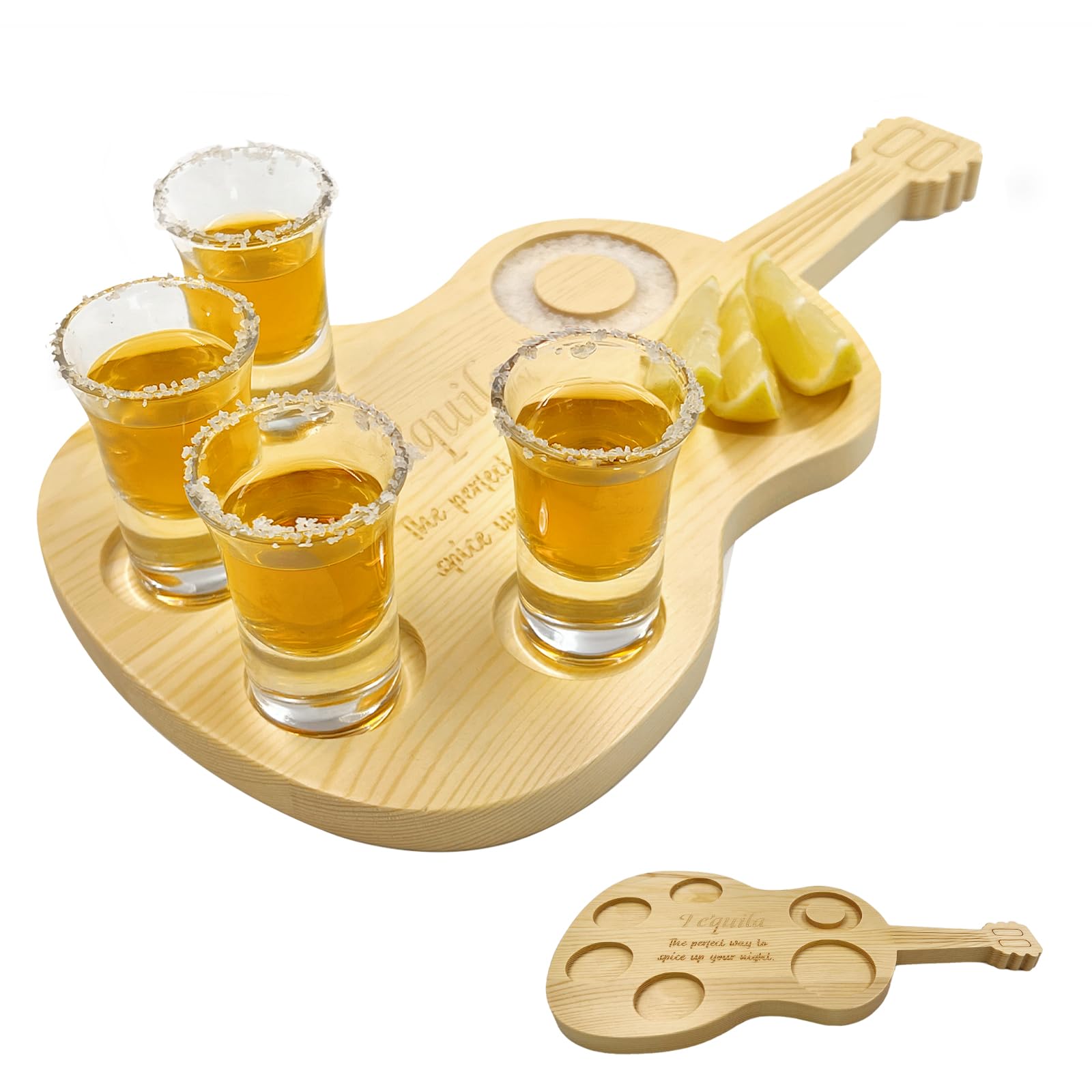 Daily Treasures Guitar Tequila Shot Board with Anti-Slip Sticker,Shot Glasses Holder Set, Tequila Set，Wooden Shot Glass Holder for Tequila Liqueurs,
